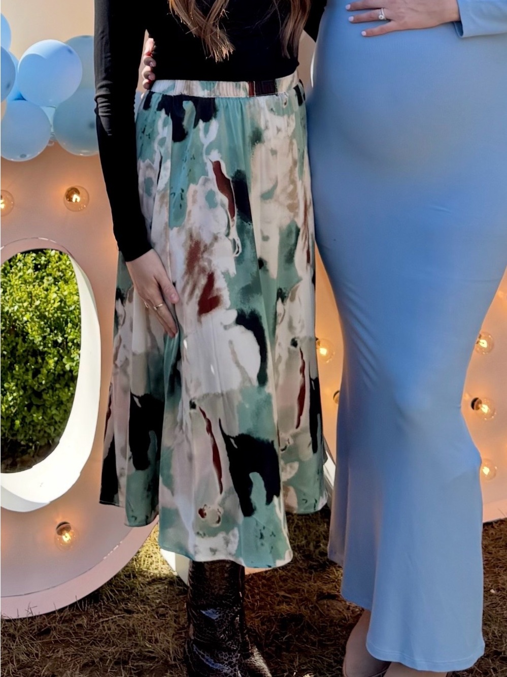 Green printed A-line skirt